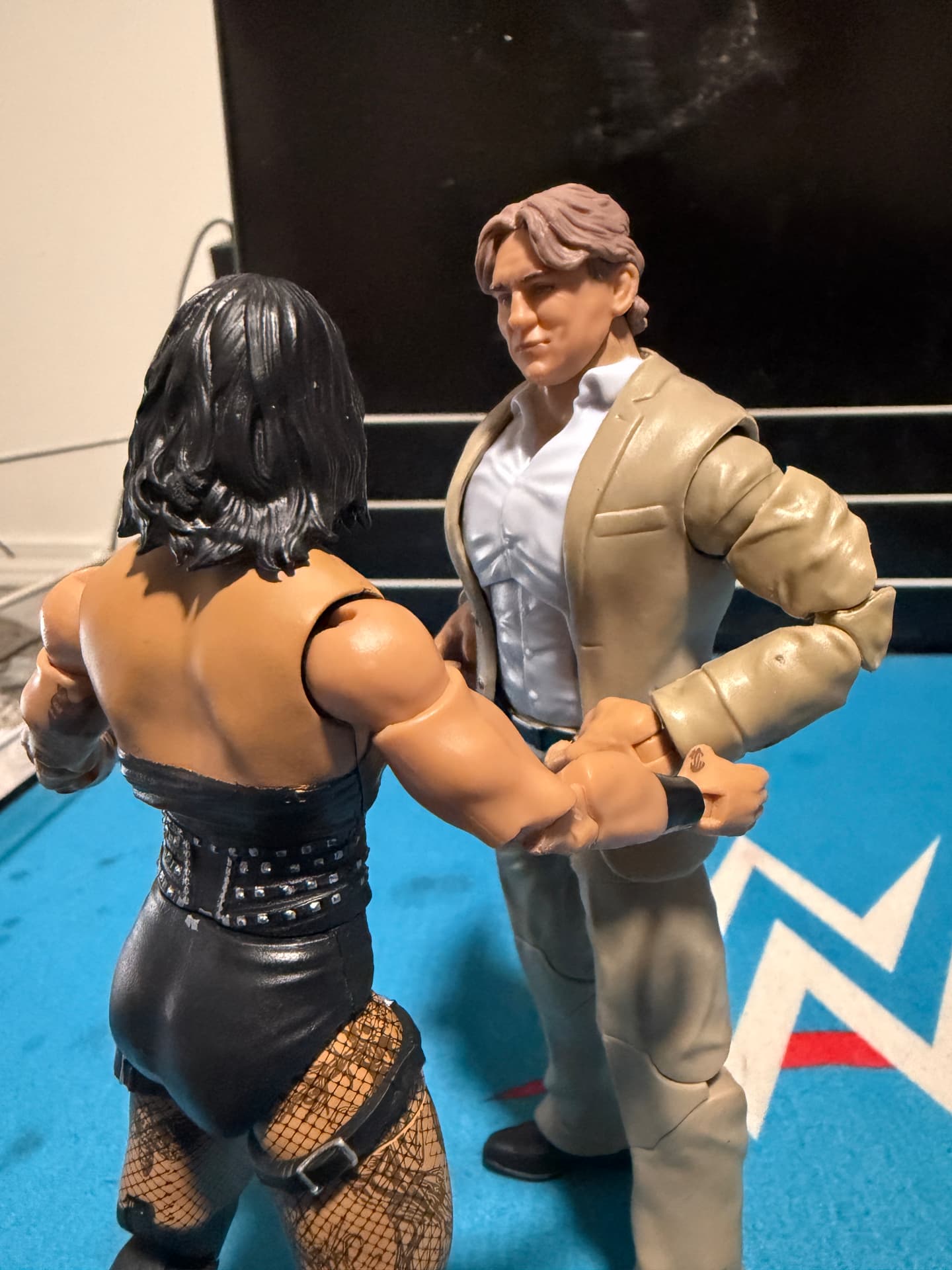 Two figures facing each other inside the ring